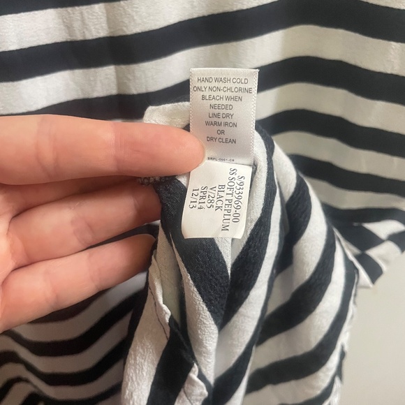 Banana Republic Black & White Stripe Sailor Short Sleeve Peplum Blouse Top Sz 10 - Picture 11 of 11